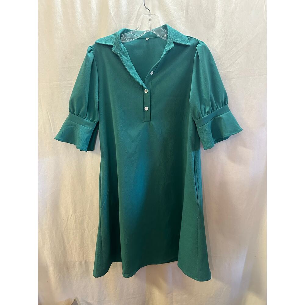 Teal Puff-Sleeve Tunic or Dress w/ Pockets – Size M